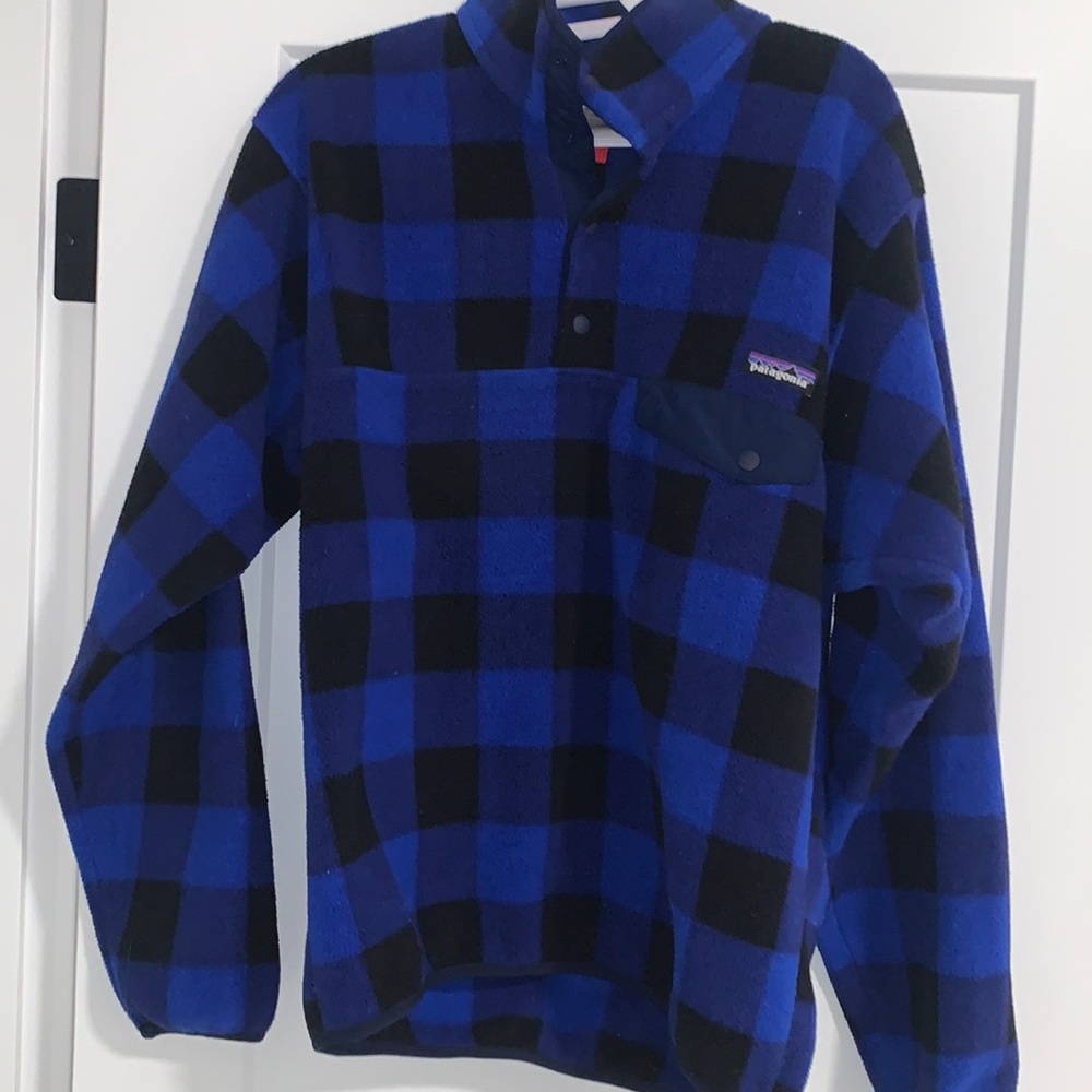 Patagonia Blue Plaid Synchilla Snap